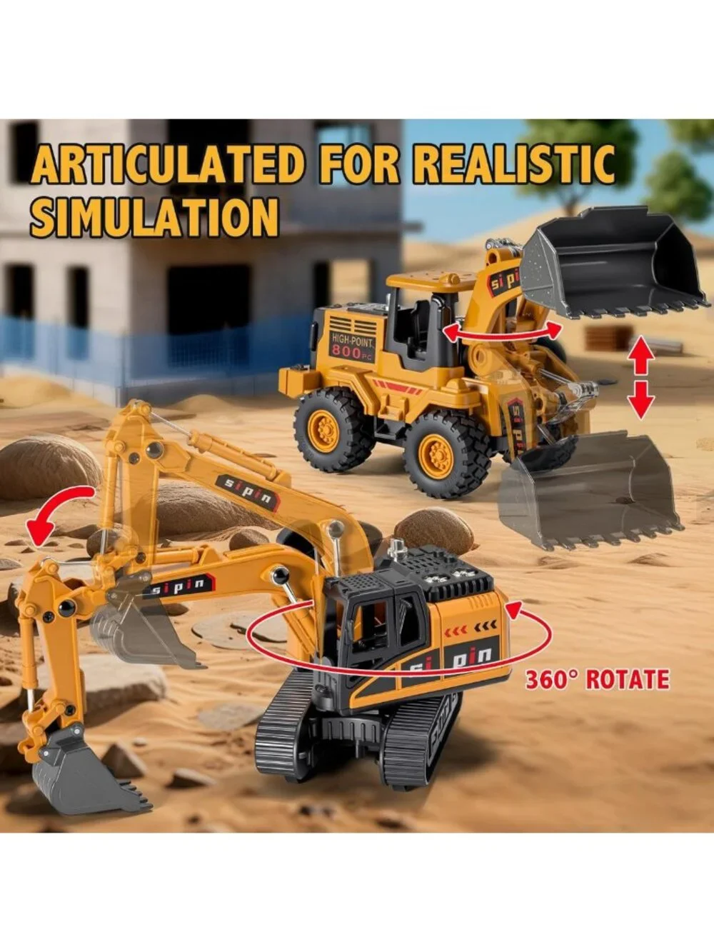 Kids Construction Toy Set - Metal Trucks, Excavator & Bulldozer Playset